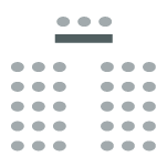 Two columns of seating with a presenter table facing the audience