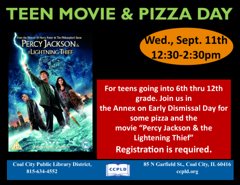 Teen Pizza and a Movie Poster of Percy Jackson and the Lightening Thief