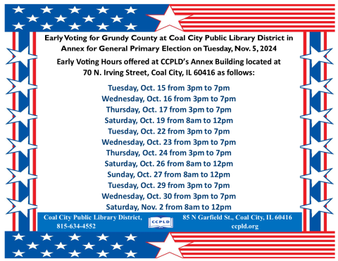 Early Voting Poster with dates you can vote early prior to Tues., Nov. 5 election