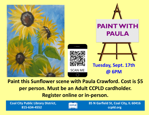 Paint with Paula Poster showing Sunflowers 