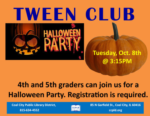 Tween Club poster with Halloween jack-o-lantern and pumpkin