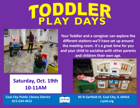 Toddler Play Day poster showing stations Toddlers can explore