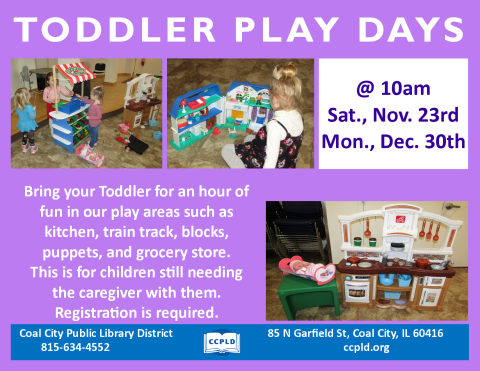 Toddler Play Day poster showing stations Toddlers can explore