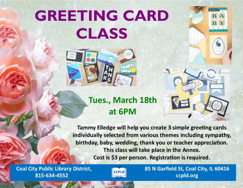 Greeting Card Class poster with display of various greeting cards