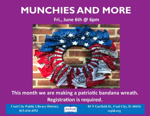 Munchies and More with appetizers and a patriotic bandana wreath