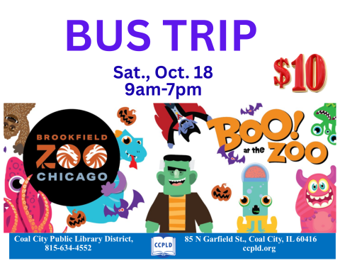 Bus Trip Boo at Brookfield Zoo with cartoon monsters 