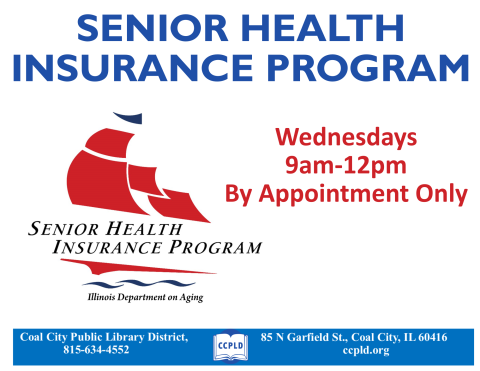 Poster Senior Health Insurance Program with a Sail boat with red flags