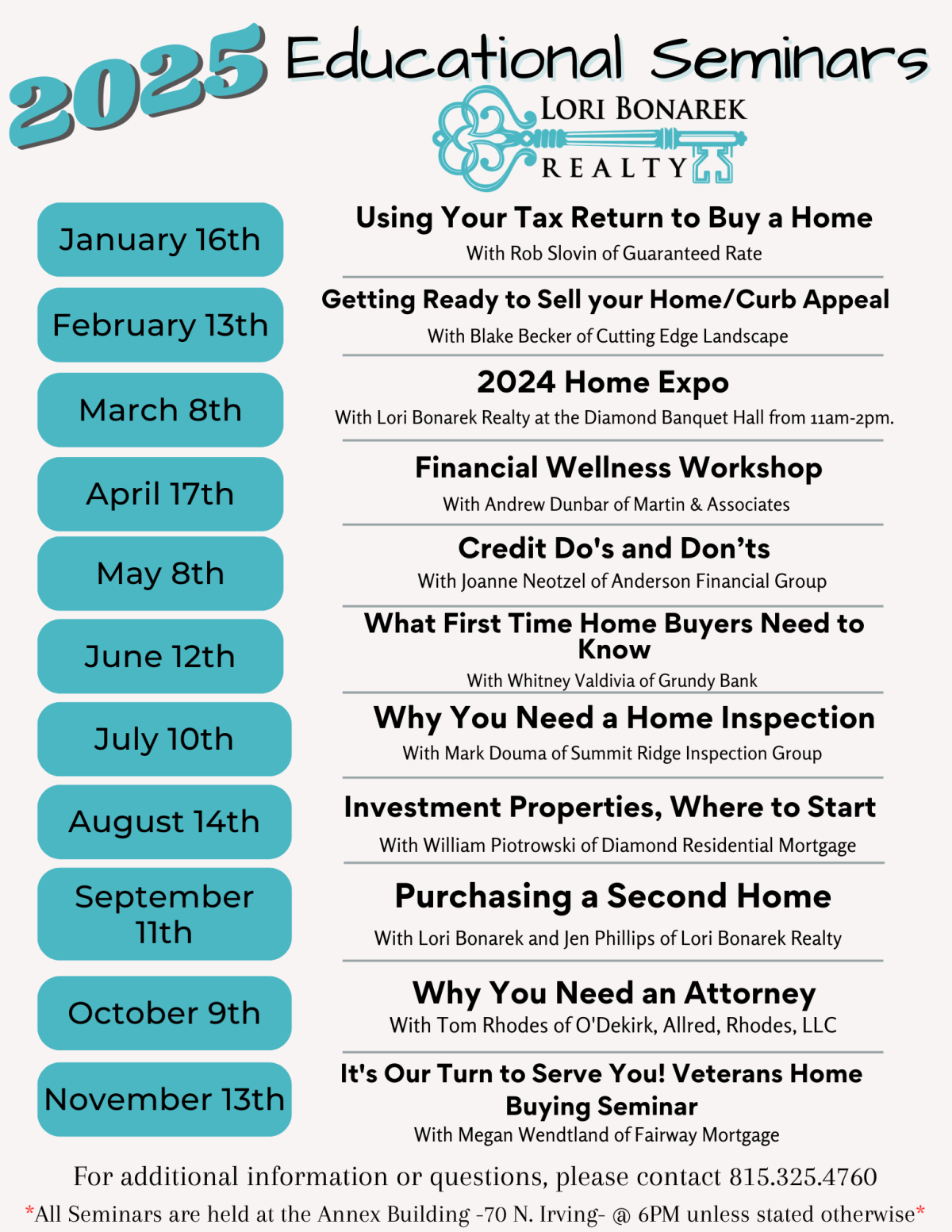 List of Lori Bonarek Realty Seminars for 2025