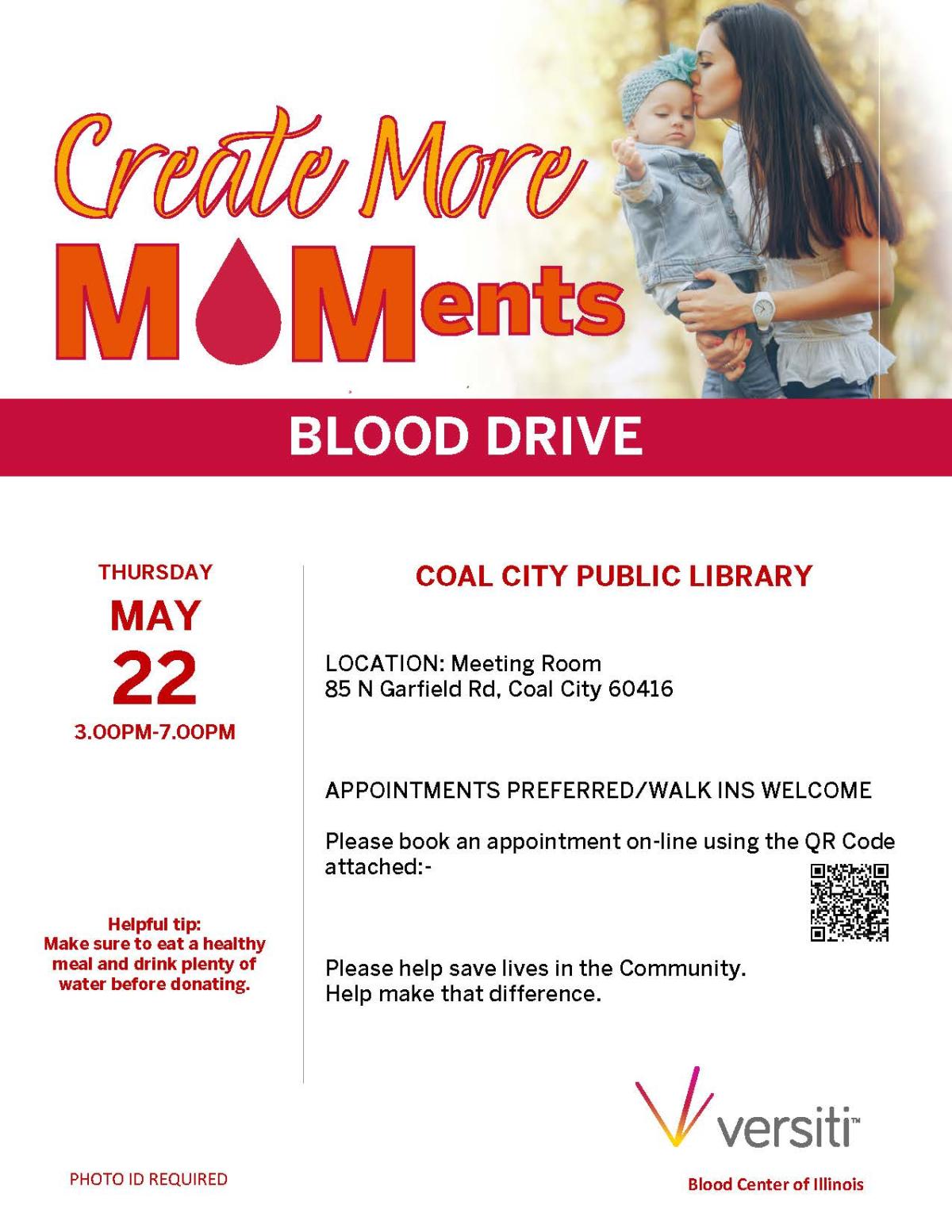 Blood Drive poster woman holding and kissing a toddler on the forehead