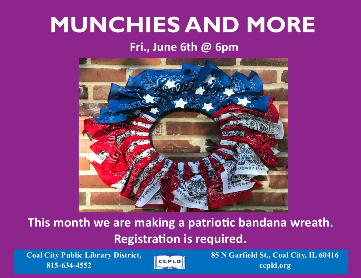 Munchies and More with appetizers and a patriotic bandana wreath