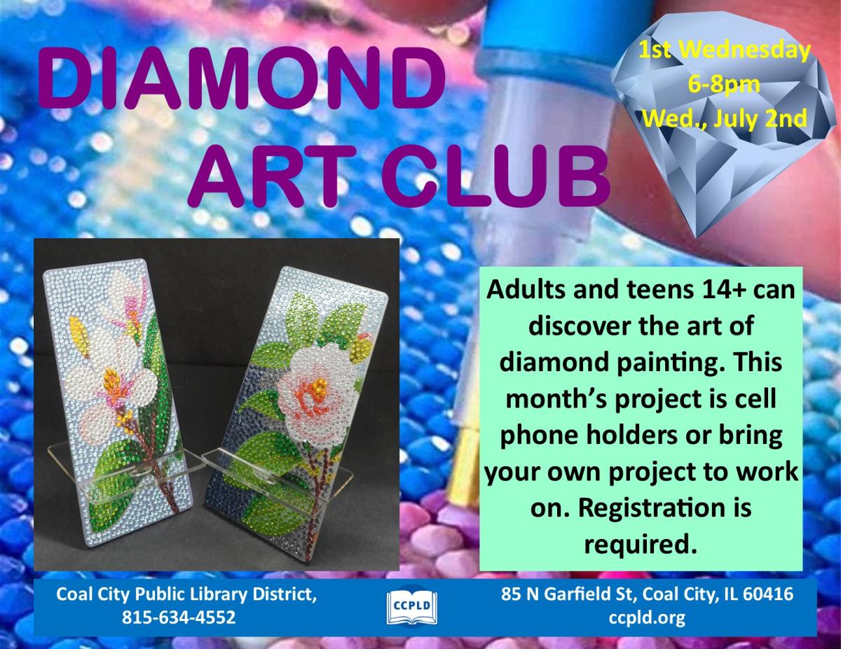 Diamond Art Club project poster with two cell phone holders 