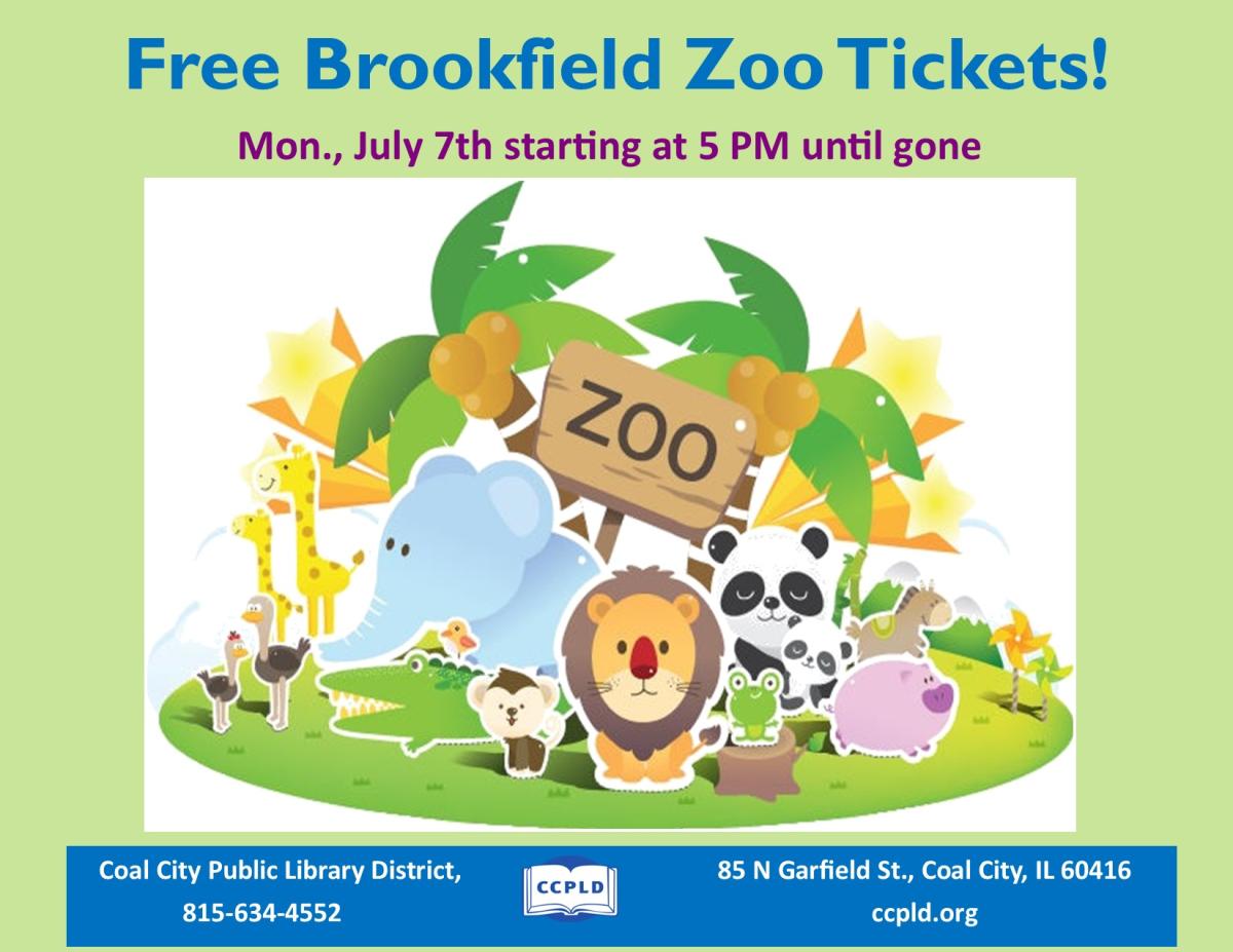 Free Brookfield Zoo ticket poster with cartoon zoo animals on poster
