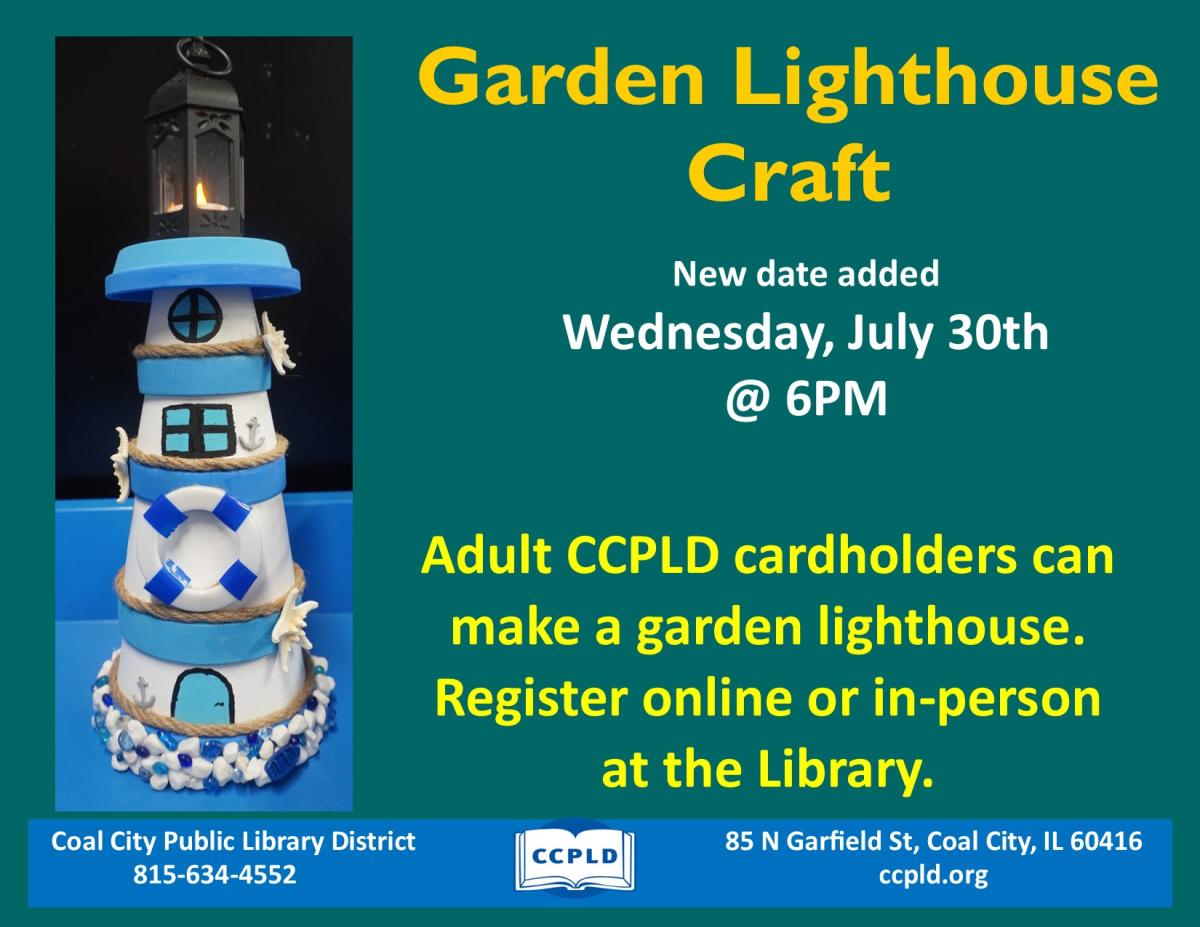 Garden Lighthouse Craft blue and white lighthouse.