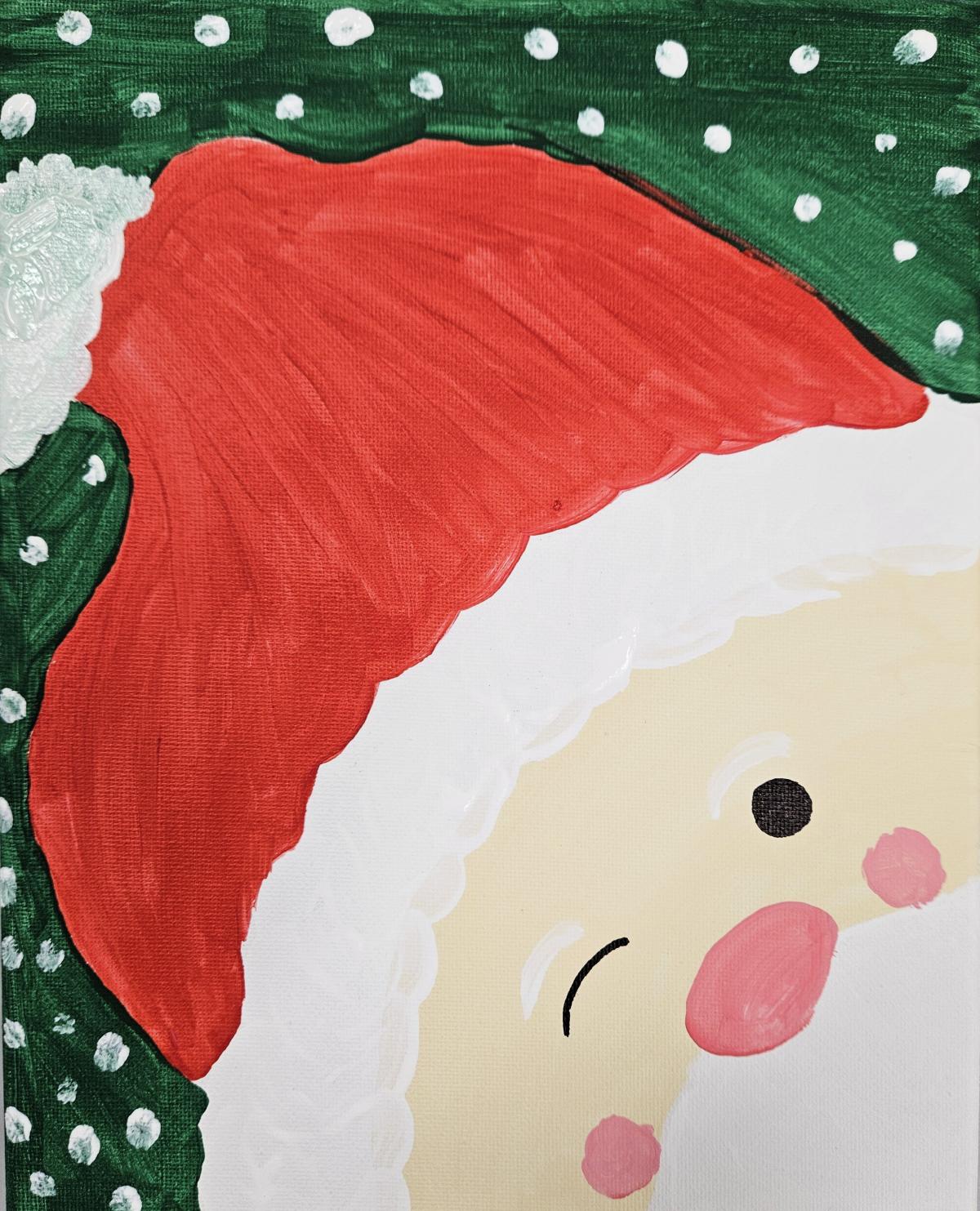 Picture of Santa's Face with the hat on and green with white stars background